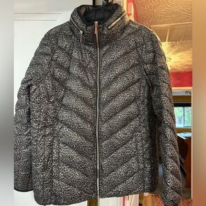 Michael Kors Black and Gray Leopard Puffer Jacket